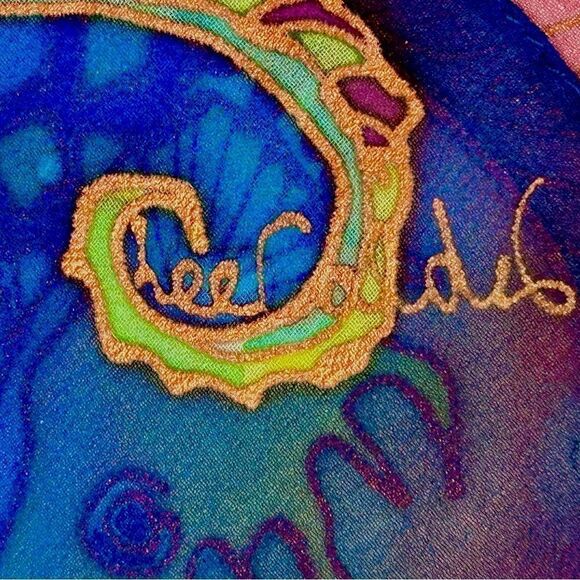 Silk chiffon Lee Caldwell tropical ocean fish hand painted scarf 29” square - Picture 3 of 14